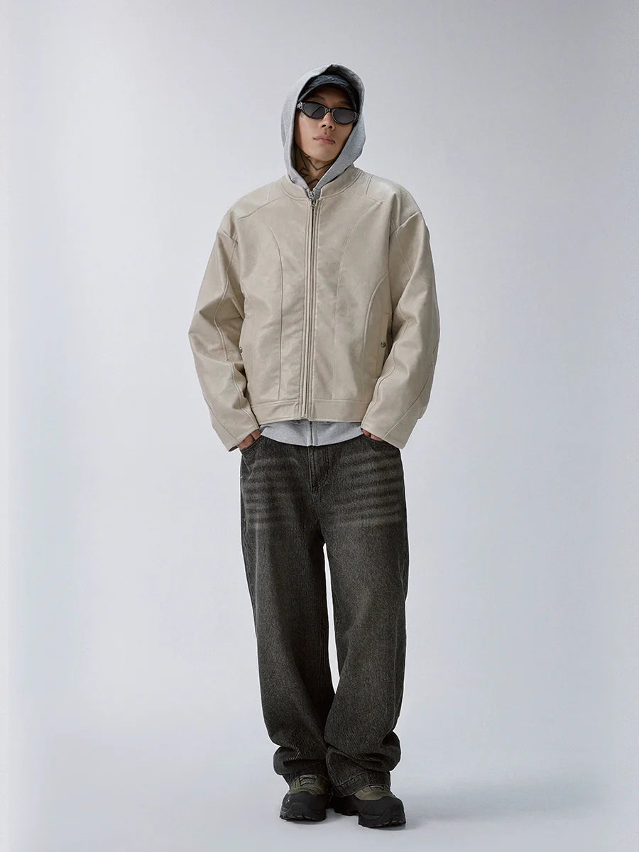 F2CE Patchwork Grain PU Leather Racing Jacket