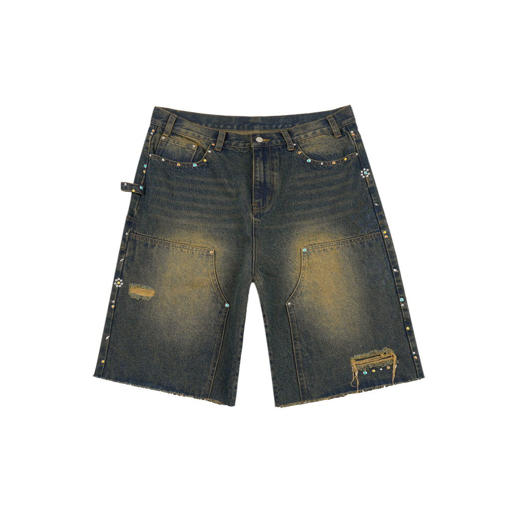 S45 Gem Woodcutting Distressed Raw Edge Denim Shorts