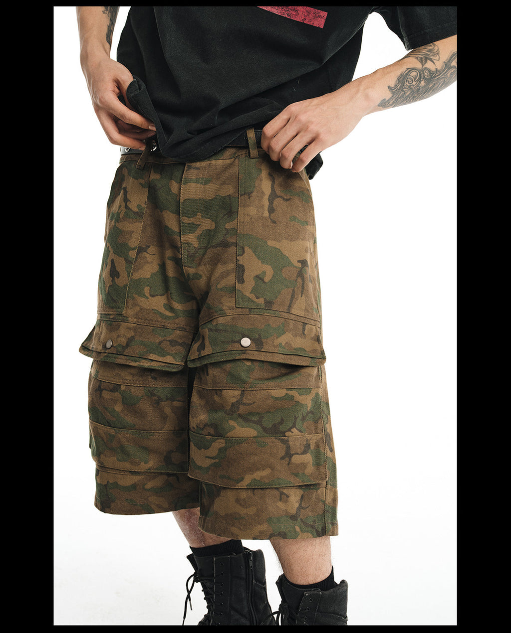 NOVACAM Camouflage & Black Baggy Work Cargo Shorts