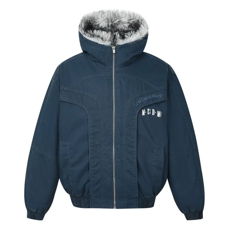 MEDM Fur Lined Washed Work Hooded Jacket