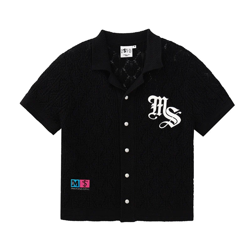 MEDM x STK Patch Embroidery Open Knit Short Sleeve Shirt