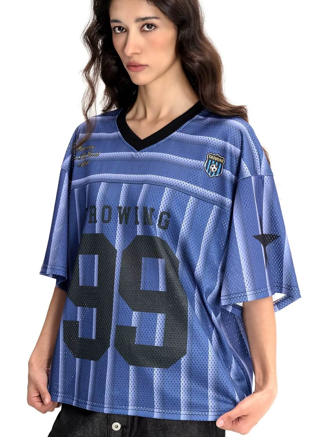 F3F Select Striped Mesh V Neck Short Sleeve Soccer Jersey