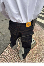 STEEPC Button Fly Reverse Patchwork Baggy Jeans
