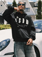 MEDM M Buckled Drawstring Pearl Logo Embroidered Hoodie