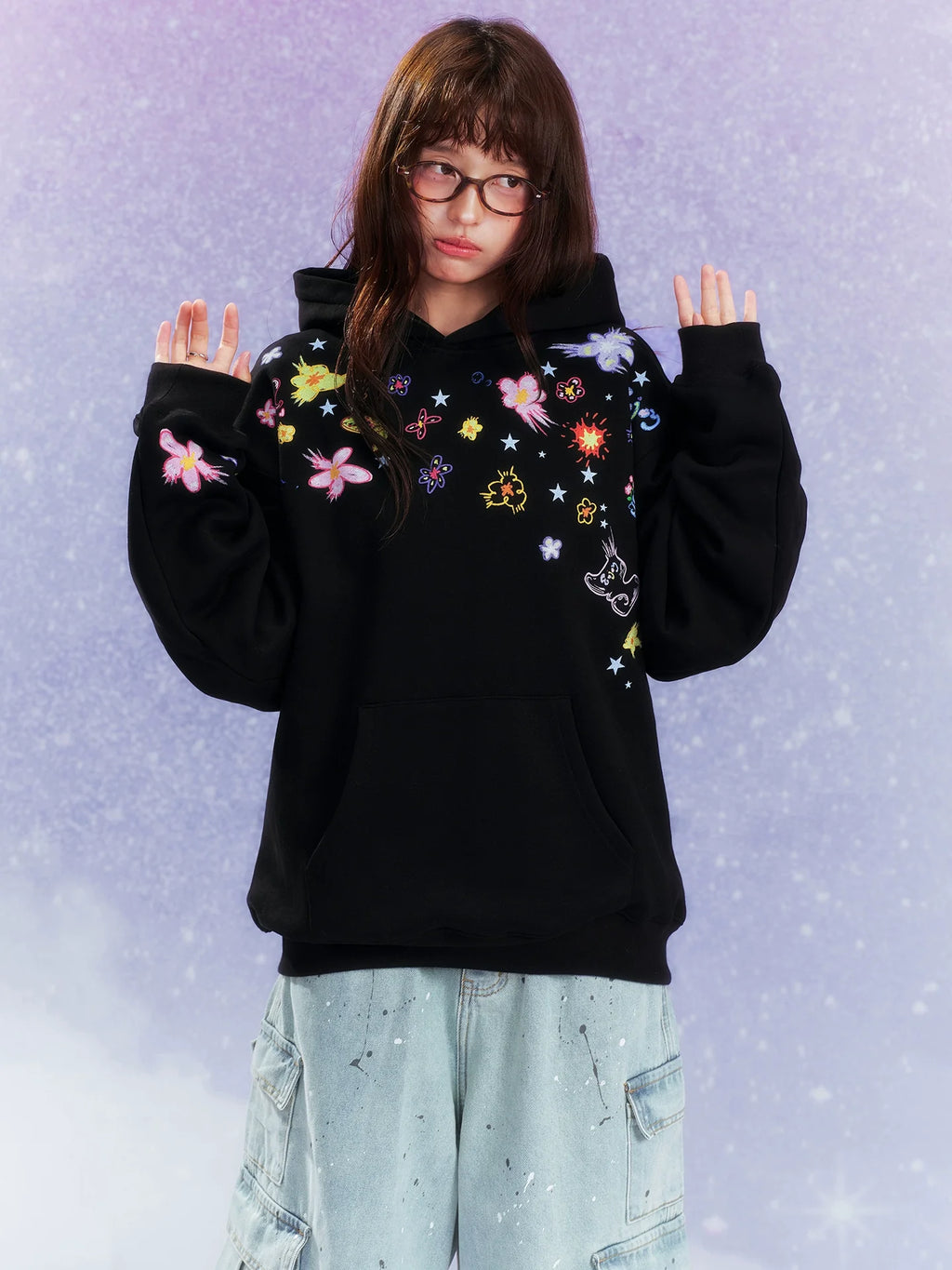 MEDM Graffiti Flower Print Hoodie