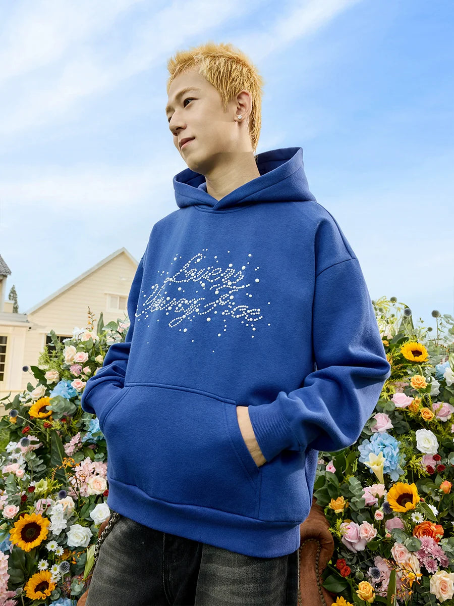 Harsh and Cruel Handwritten Font Pearl Embellished Crafted Hoodie