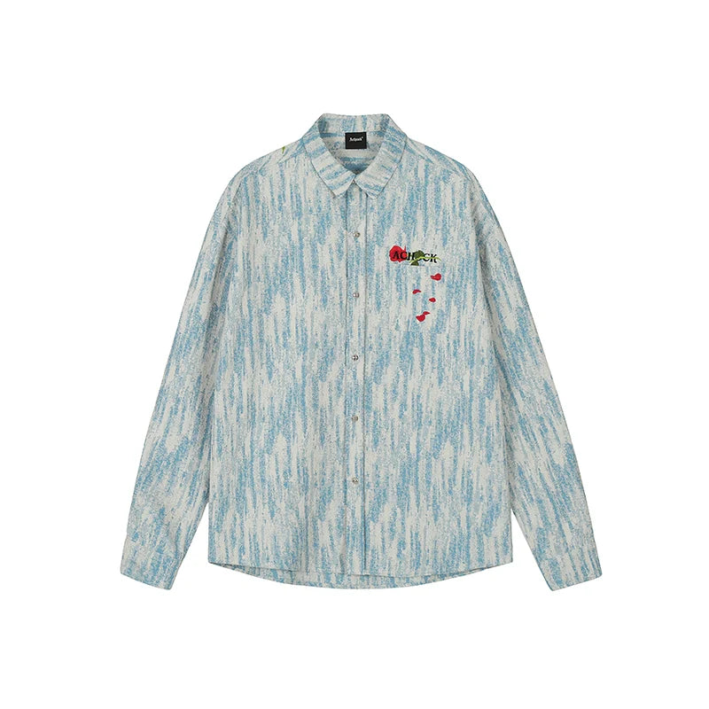Achock Rose Embroidery Washed Long Sleeved Shirt