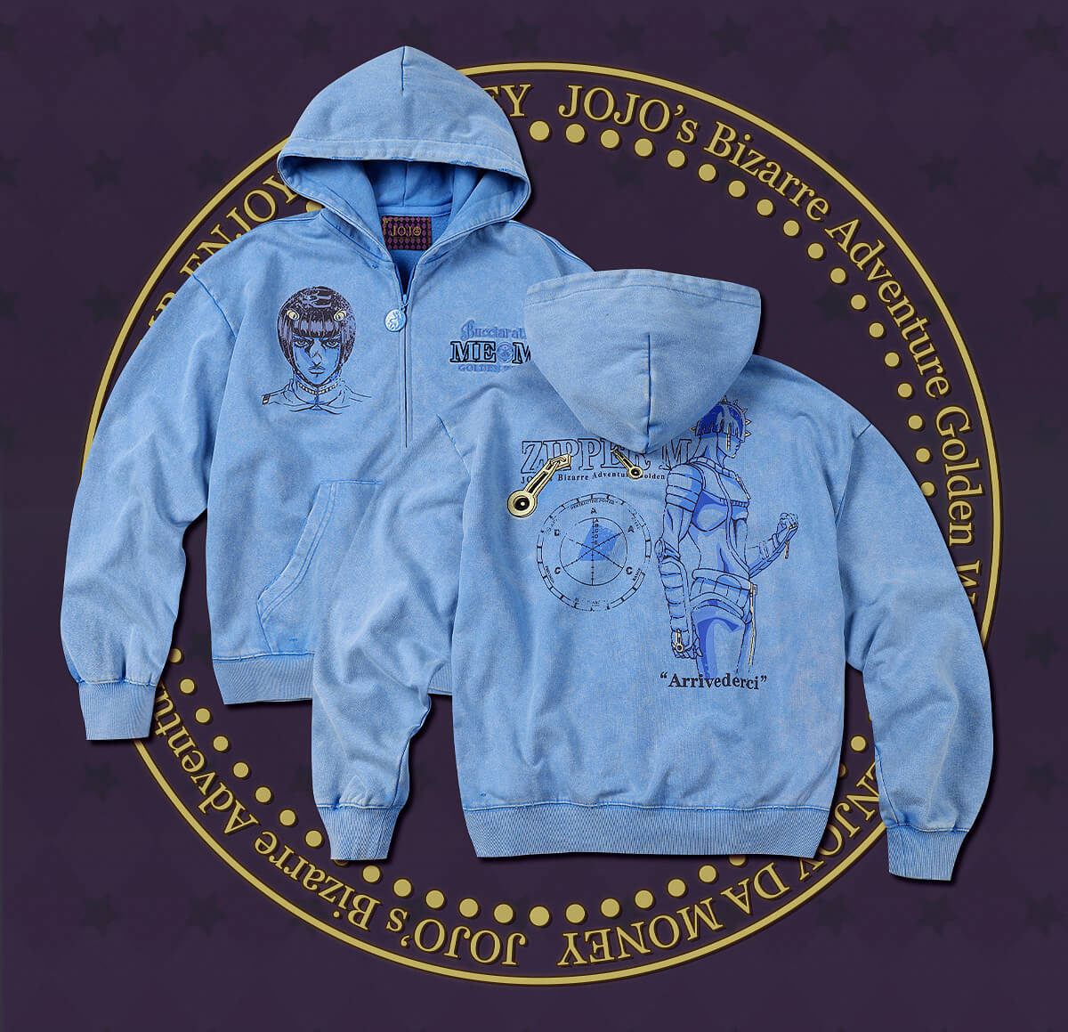 MEDM × JOJO Washed Graphic Print Zip Up Hoodie