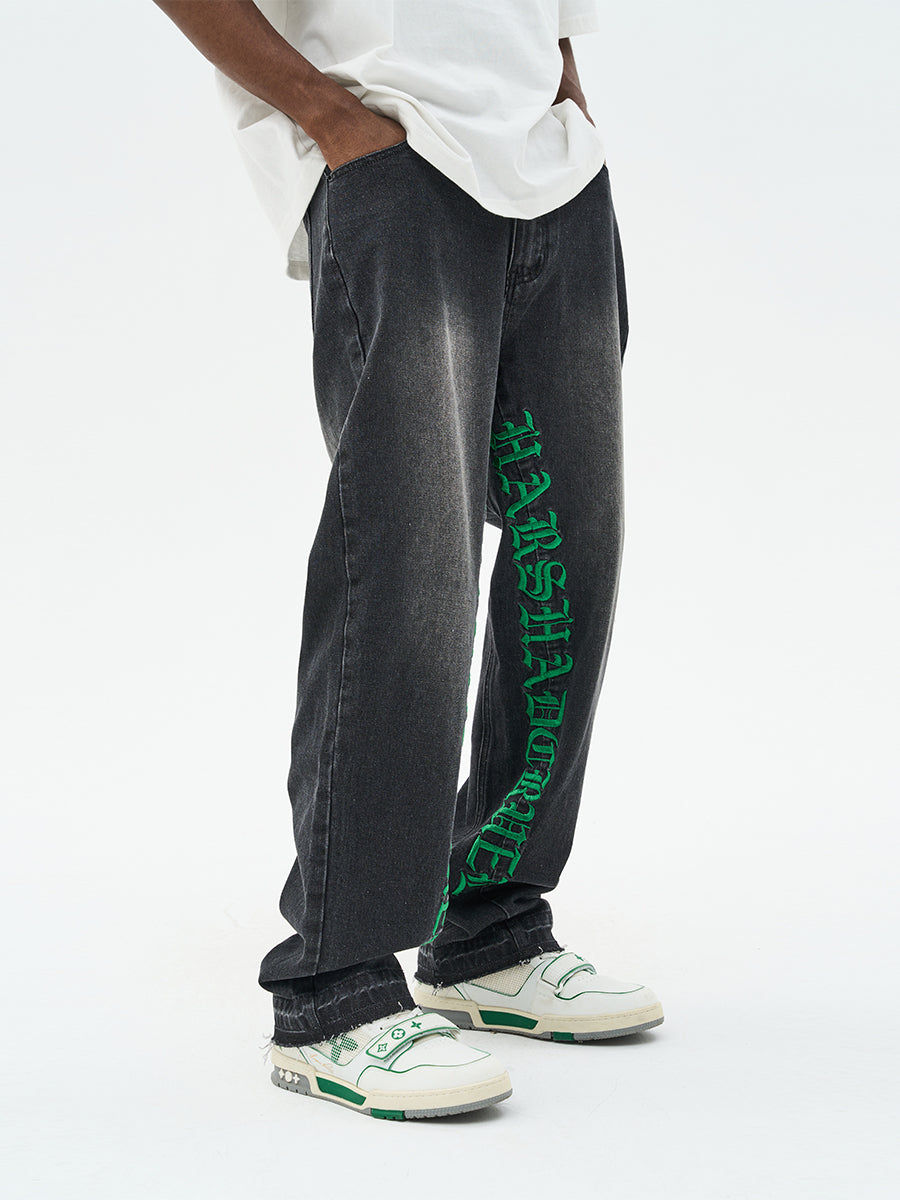 Harsh and Cruel Embroidered Logo Loose Washed Denim