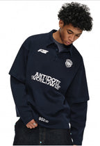 ANTIDOTE Logo & Badge Printed Layered Long Sleeve Polo