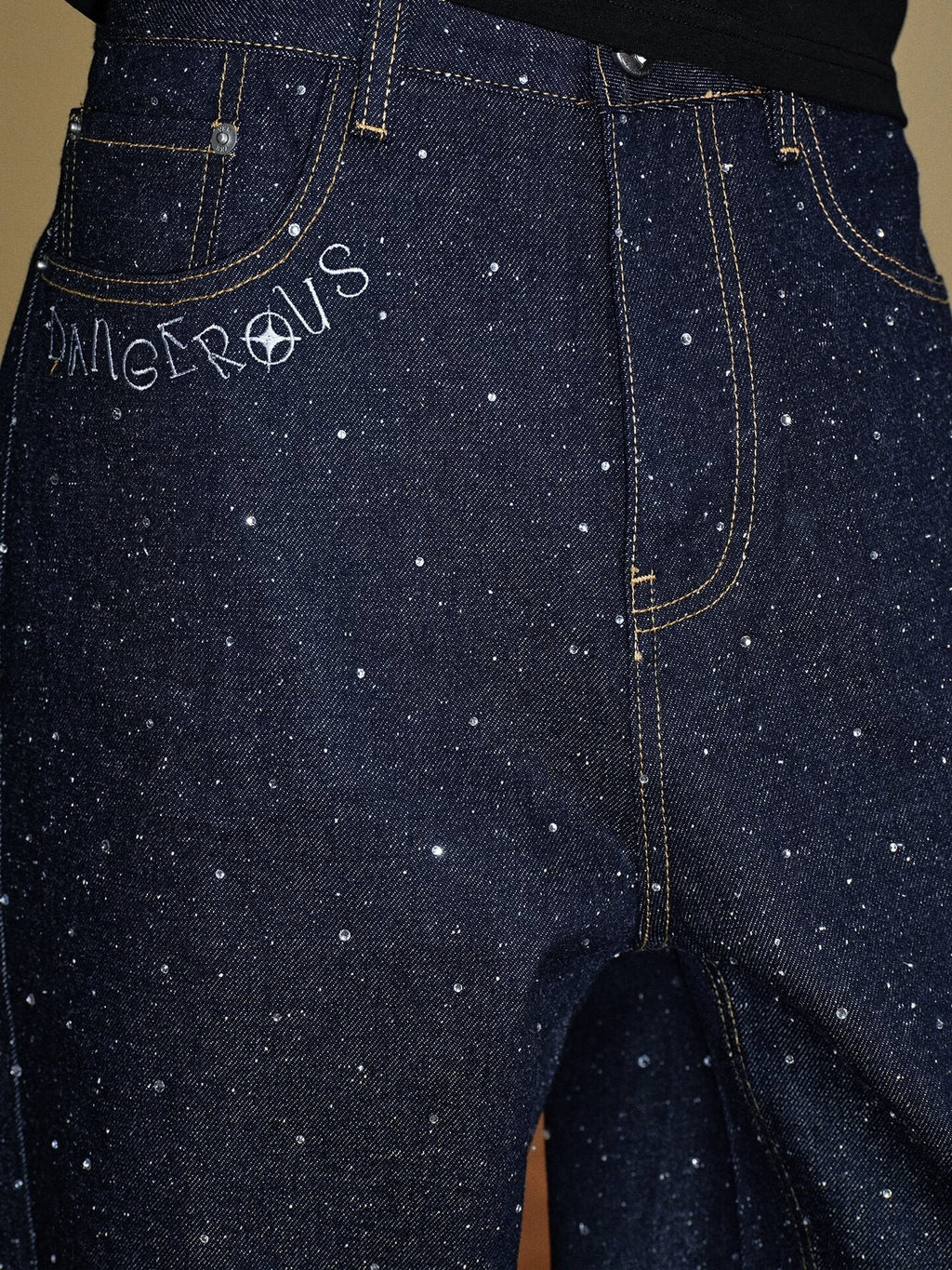 YADcrew All Over Starry Rhinestone Loose Fit Jeans