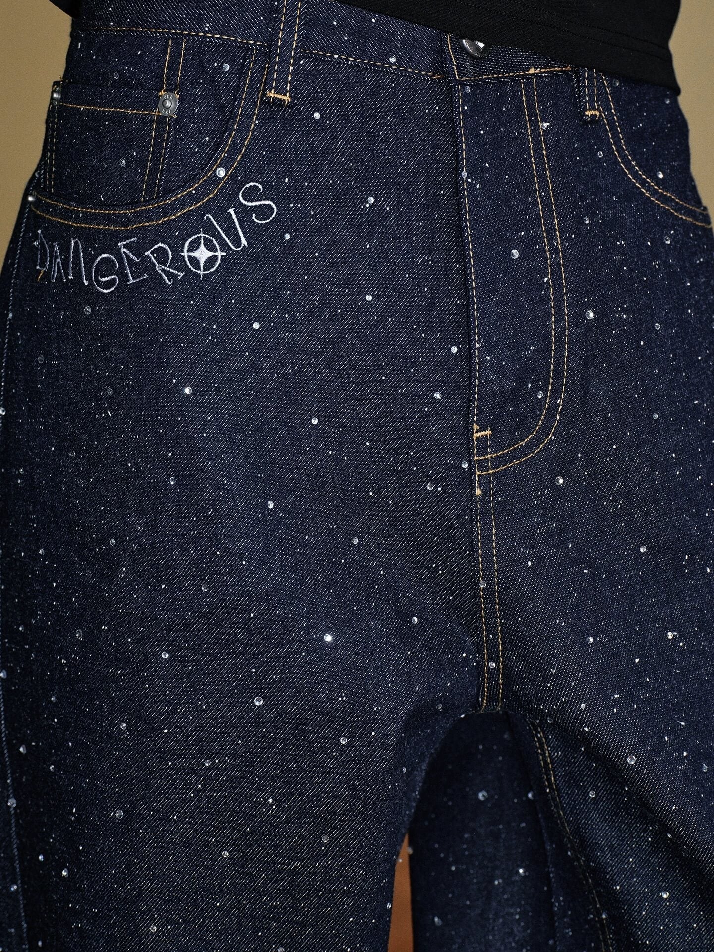 YADcrew All Over Starry Rhinestone Loose Fit Jeans