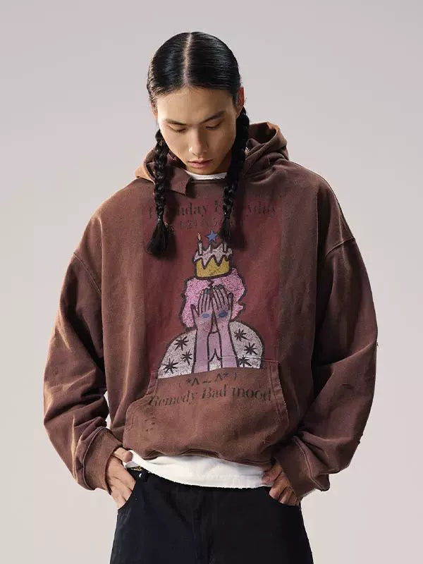 Remedy Washed Distressed Print Hoodie