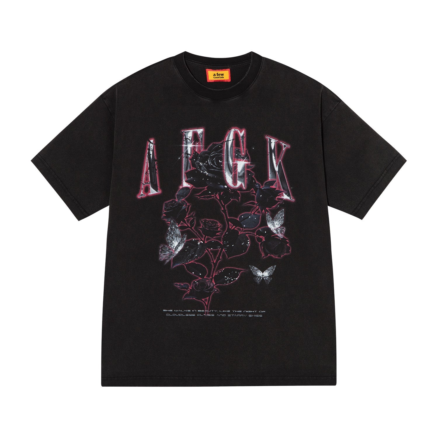 AFGK Metal Rose Print Distressed Washed Tee