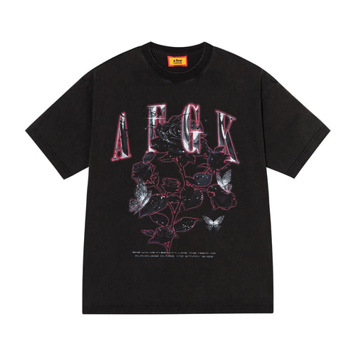AFGK Metal Rose Print Distressed Washed Tee