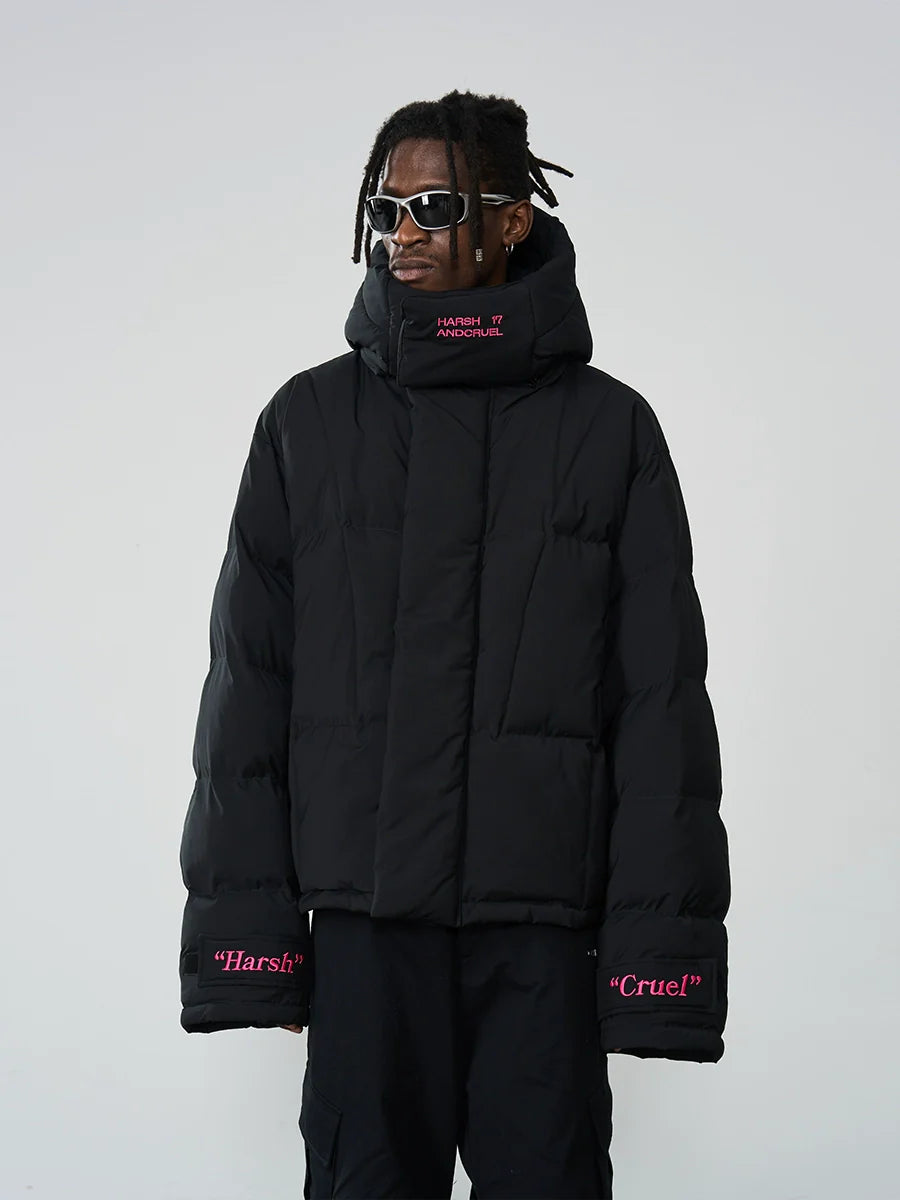 Harsh and Cruel Embroidered Logo Loose Sleeves Down Jacket