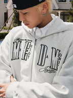 MEDM Pearl Logo Embellished Zip Up Hoodie