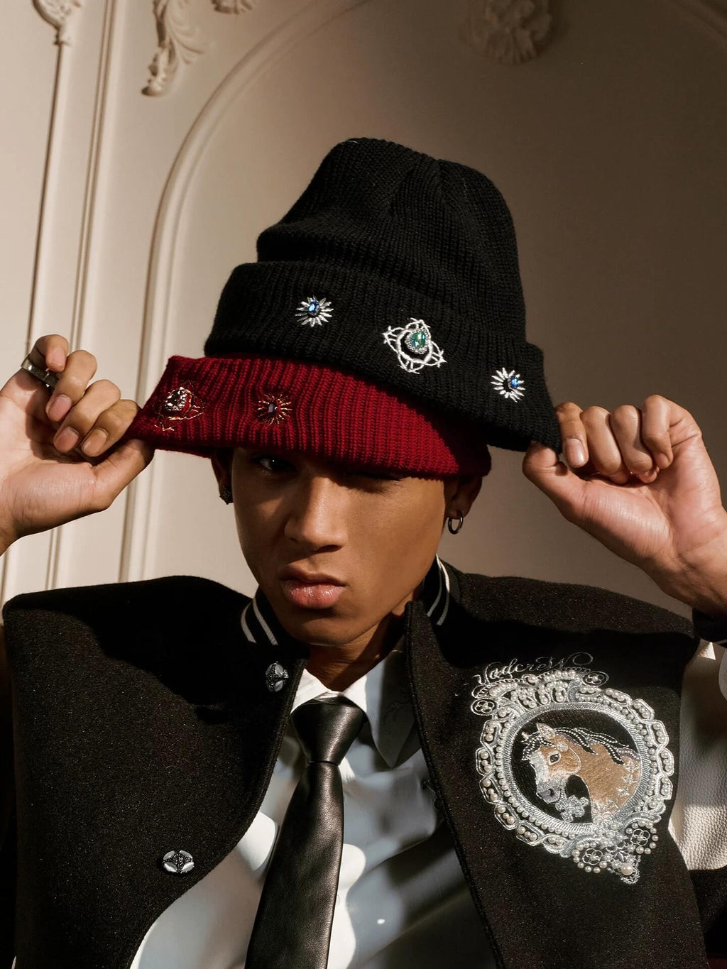 YADcrew Gemstone Embellished Knit Beanie