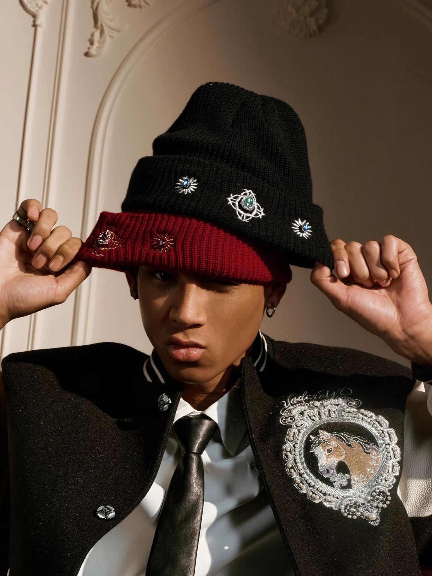 YADcrew Gemstone Embellished Knit Beanie