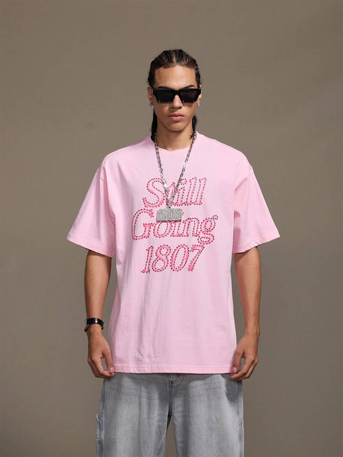 1807 Still Going Print Rhinestone Short Sleeve Tee