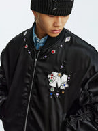 MEDM Gemstone Studded Leather Patch MA-1 Bomber Jacket