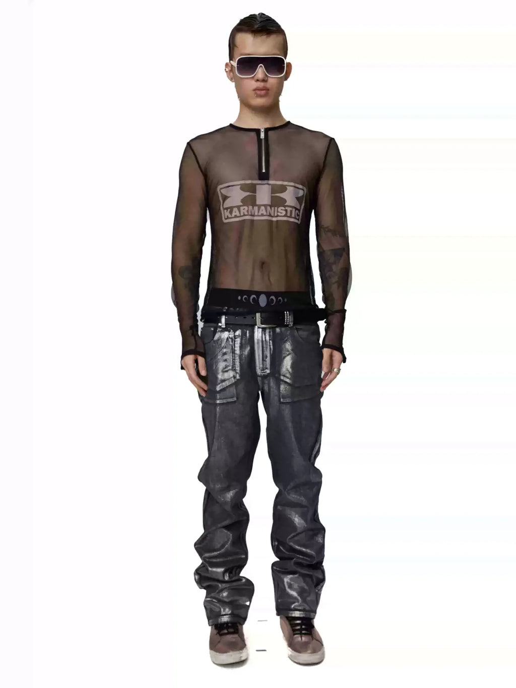 KARMANISTIC Mesh Half Zip Long Sleeve Tee