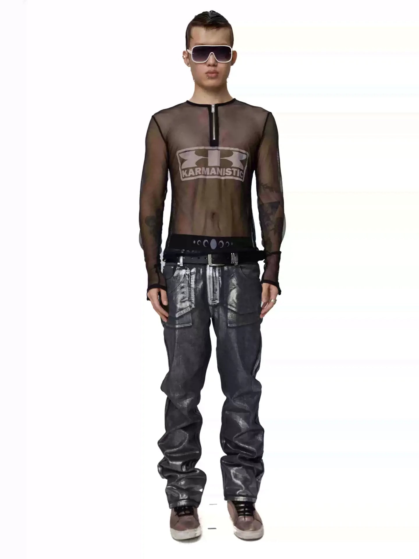 KARMANISTIC Mesh Half Zip Long Sleeve Tee