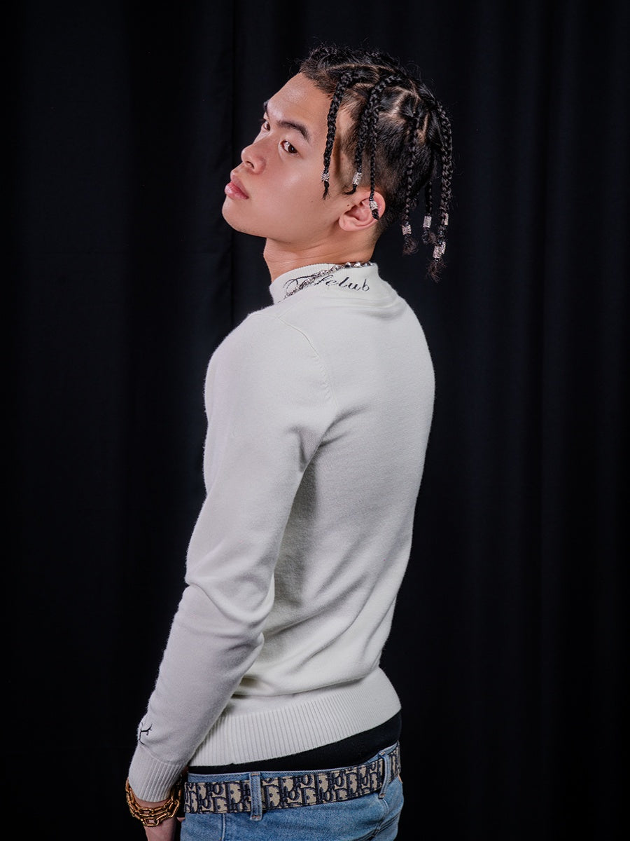 TGFCLUB Embroidered Half Turtleneck Slim Fit Knit Sweater