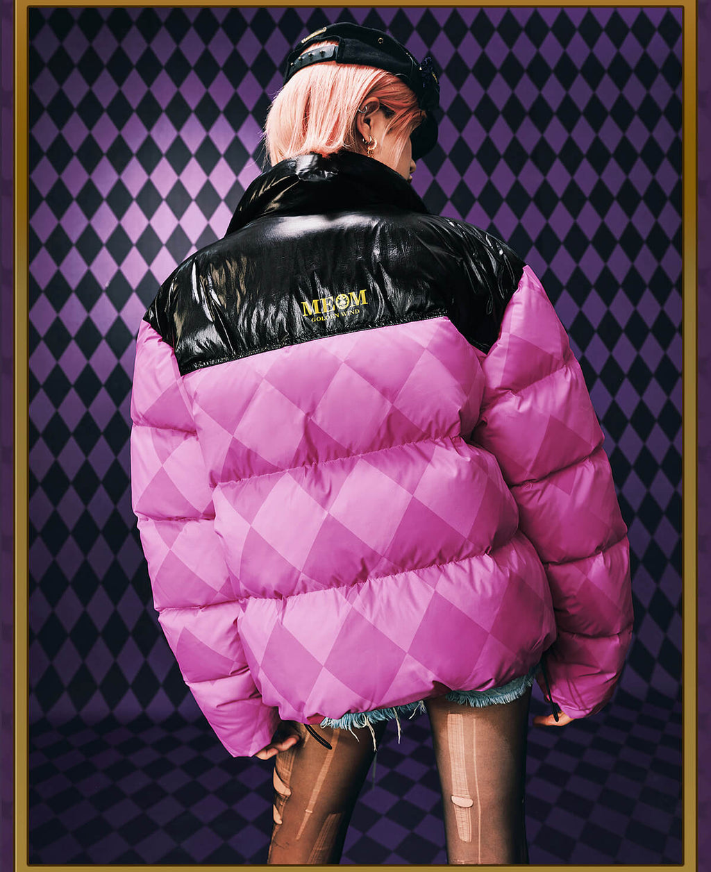 MEDM × JOJO Color Block Diamond Plaid Down Jacket