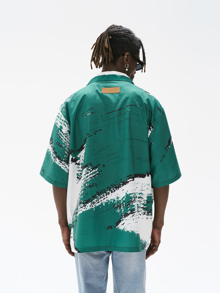 Harsh and Cruel Brush Print Graffiti Font Cuban Shirt
