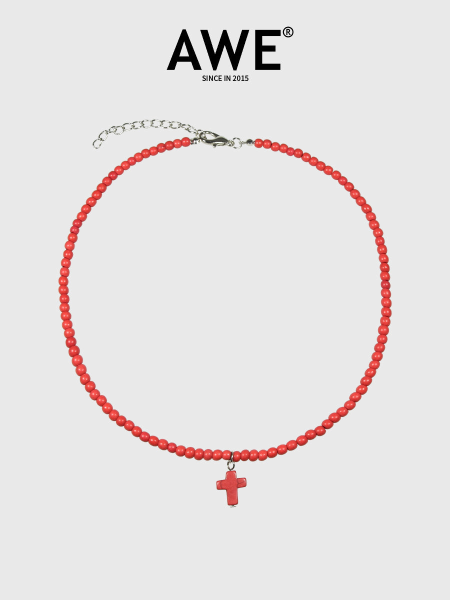AWE Stone Beads Cross Necklace