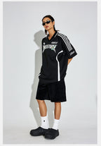 DICETINY Floral Logo Print Soccer Jersey Polo Shirt