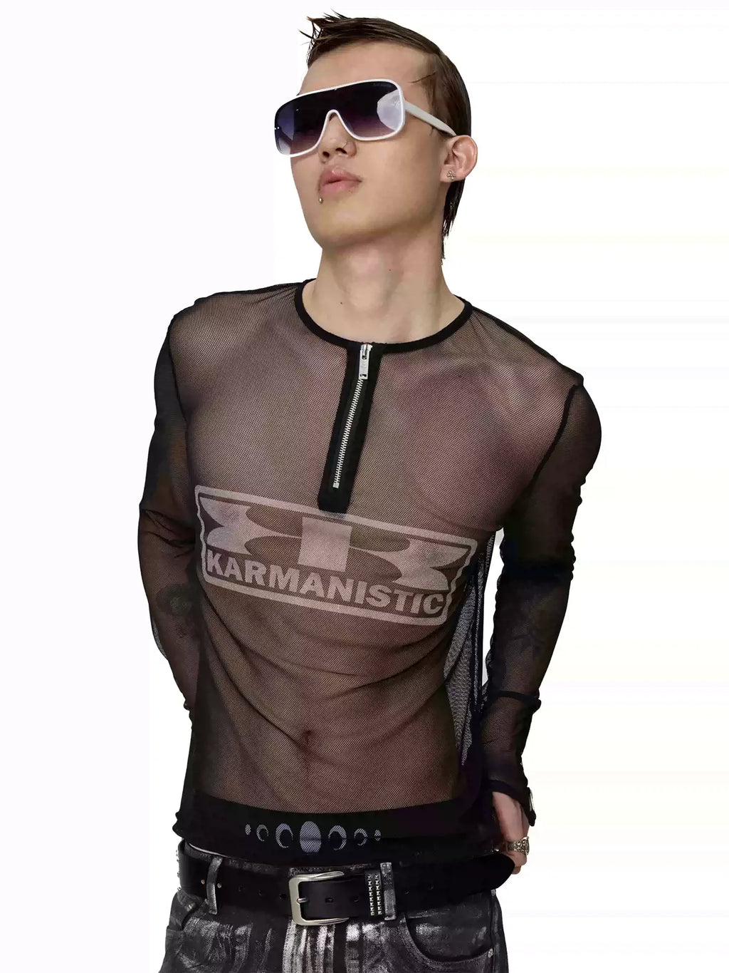 KARMANISTIC Mesh Half Zip Long Sleeve Tee