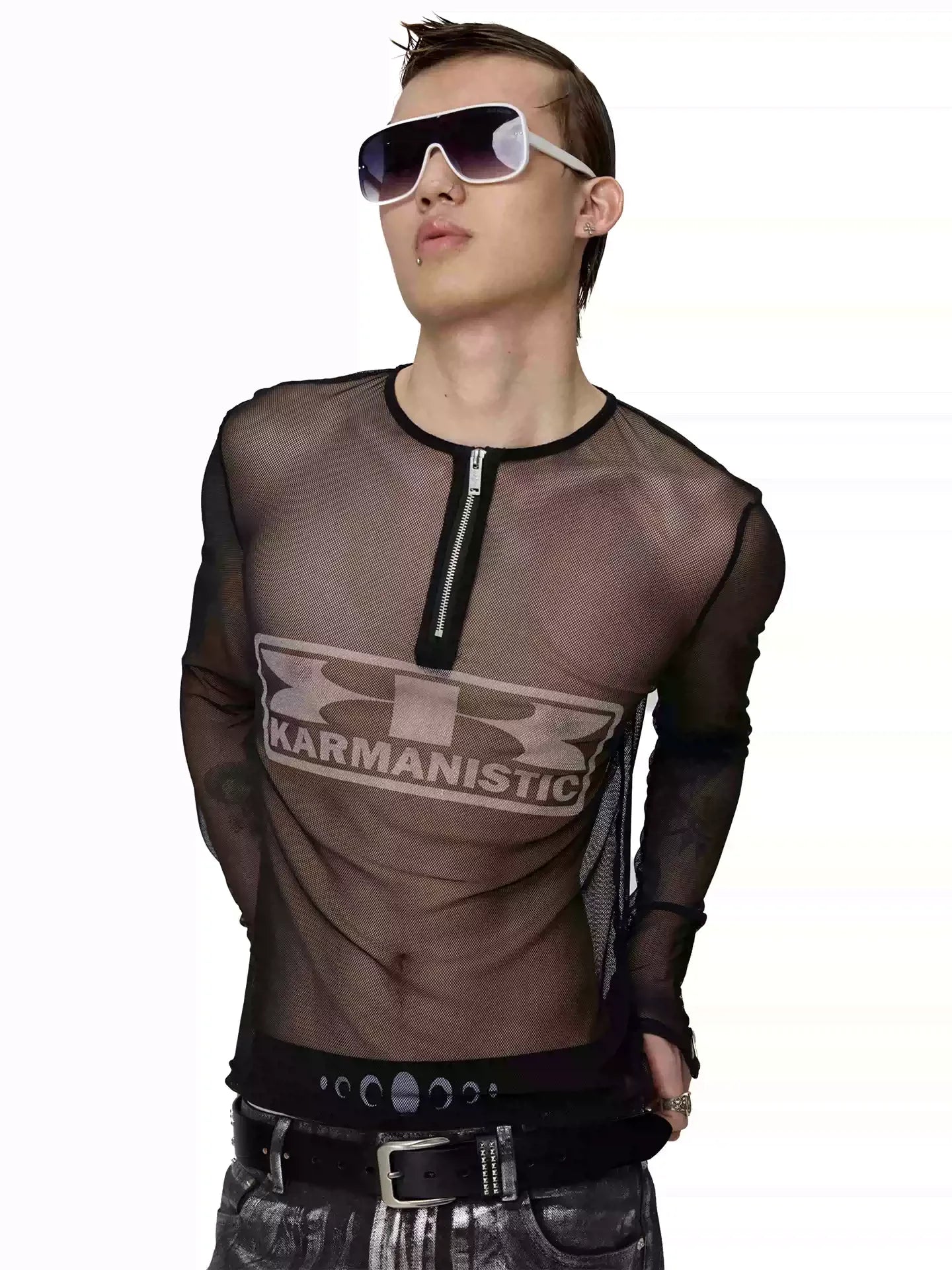 KARMANISTIC Mesh Half Zip Long Sleeve Tee