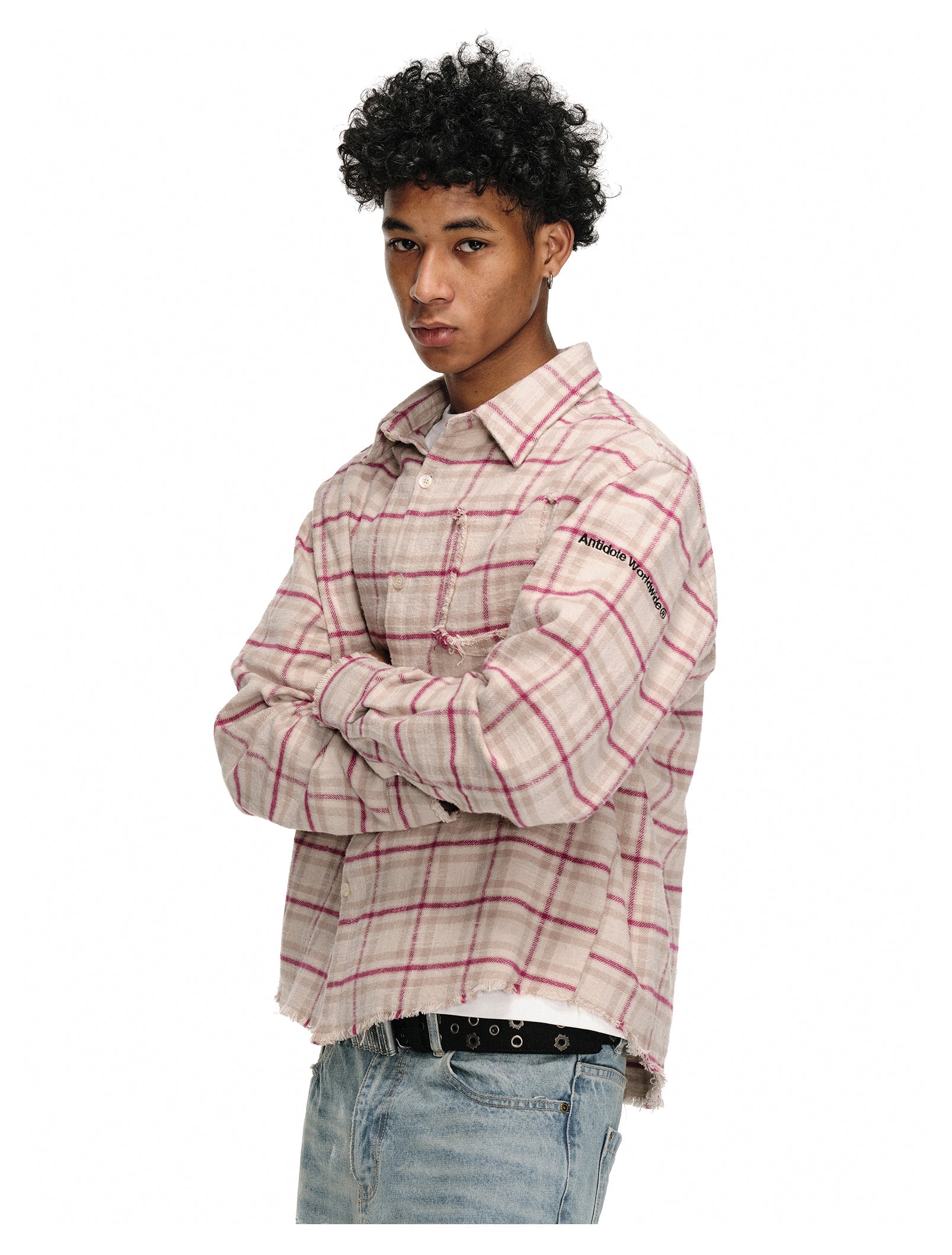 ANTIDOTE Destroyed Plaid Long-Sleeve Shirt