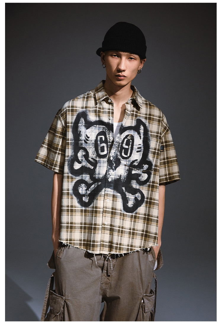 Remedy Skull Print Plaid Short Sleeve Shirt