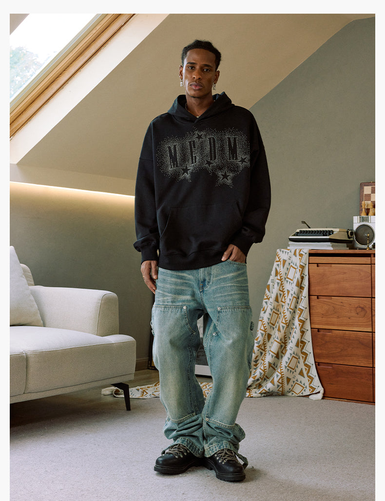 MEDM Rhinestone Star & Logo Hoodie