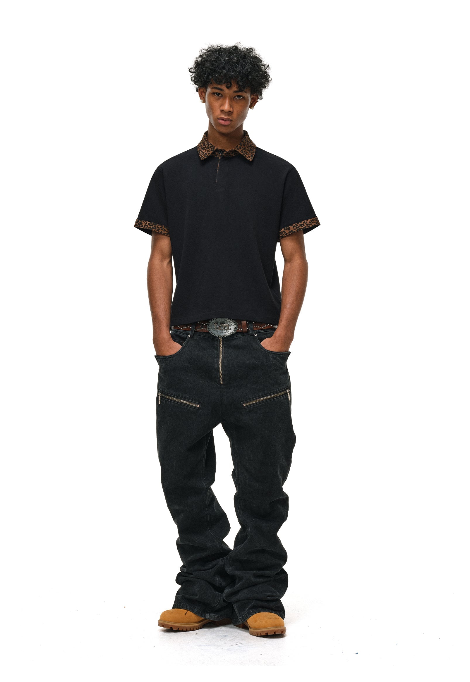 ANTIDOTE Studded Punk Zipper Flared Jeans
