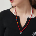 AWE Copper Box Pendant Red Beaded Necklace
