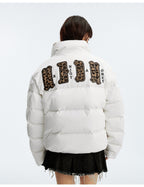MEDM Leopard Collar Logo Patch Down Jacket