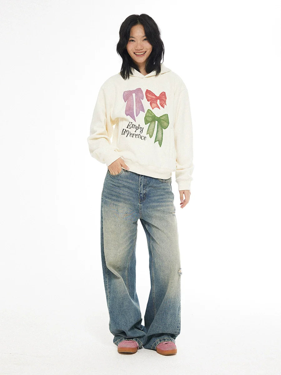 EMPTY REFERENCE Lace Bow Hand Painted Hoodie