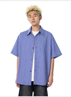 AFGK Plaid Leather Patch Short Sleeve Shirt