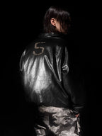 Night Lab Military 5 Painted PU Leather Puffer Bomber Jacket