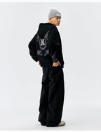 MEDM Patterned Flower Embroidered Zip Up Hoodie