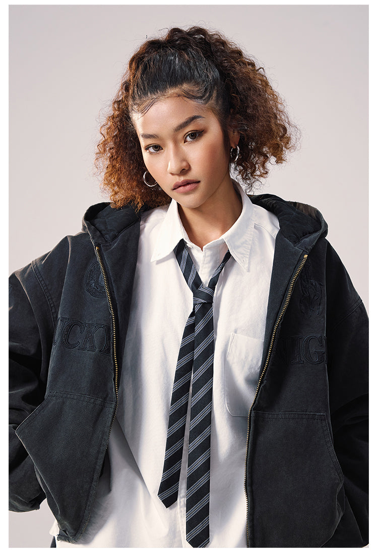 Remedy Embroidered Washed Hooded Bomber Jacket