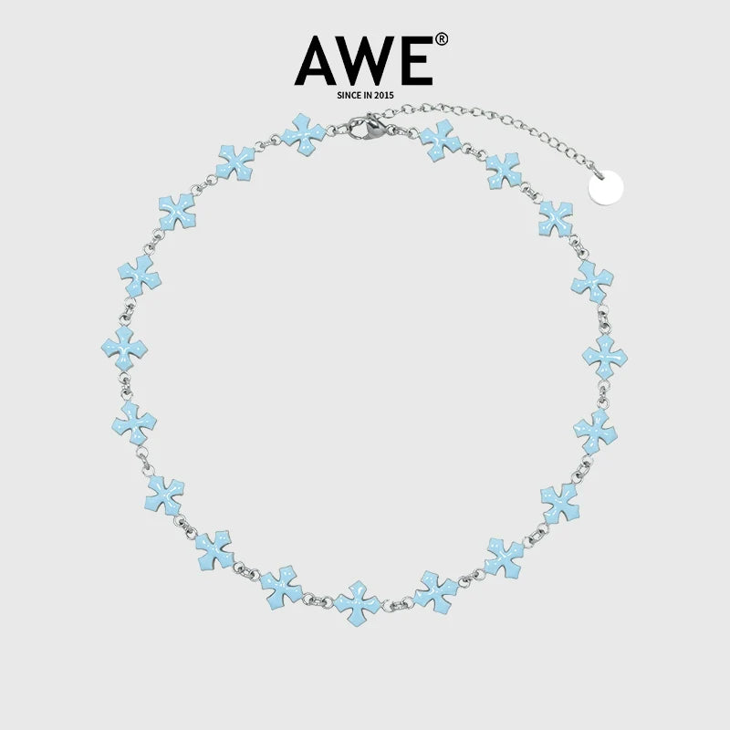 AWE Blue Cross Luxury Chain Necklace