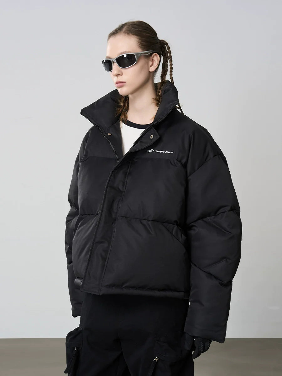 Harsh and Cruel Embroidered Logo Stand Up Collar Down Jacket