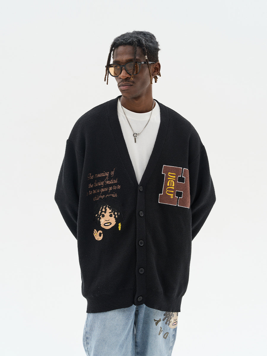Harsh and Cruel Cartoon Face Knit Sweater Cardigan