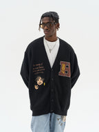 Harsh and Cruel Cartoon Face Knit Sweater Cardigan