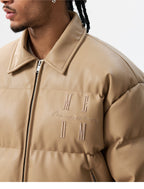 MEDM PU Leather 3D Embroidered Puffer Jacket